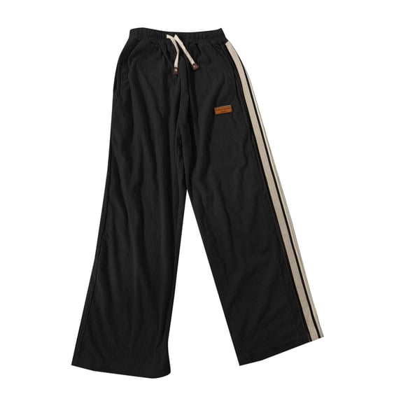 JUUYY Mens Corduroy Pants Wide Leg Drawstring Elastic Waist Casual Baggy Pants Straight Loose Outdoor Cargo Sweatpants with Pockets Black XXL