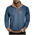 thumbnail image 1 of JUUYY Mens Corduroy Sweatshirt Casual Stand Collar 1/4 Button Up Pullover Fleece Lined Long Sleeve Warm Fall Winter Sweatshirt Blue L, 1 of 8