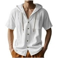 thumbnail image 1 of JUUYY Mens Cotton Linen Hooded Short Sleeve Shirts Button Down Relaxed Fit Drawstring Breathable Summer Casual Beach Shirt Blouses White L, 1 of 9