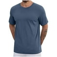 thumbnail image 1 of JUUYY Mens Cotton T-Shirts Casual Solid Color Regular Short Sleeve Round Neck T-Shirt Tops Summer Breathable Tees Blue S, 1 of 5