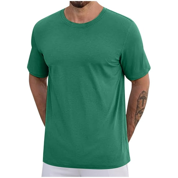 JUUYY Mens Cotton T-Shirts Casual Solid Color Regular Short Sleeve Round Neck T-Shirt Tops Summer Breathable Tees Green XXXXL