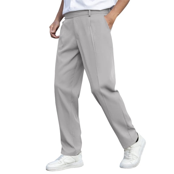 JUUYY Mens Dress Pants Wide Leg Pleat Front Long Pants Regular Fit High Waisted Button Zipper Fly Suit Trousers Business Work Pants Gray S