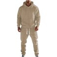 thumbnail image 1 of JUUYY Mens Fall Winter Tracksuit Fashion Hoodies Sweatpants 2 Piece Set Fleece Warm Running Sweatsuit Jogging Suit Khaki S, 1 of 9