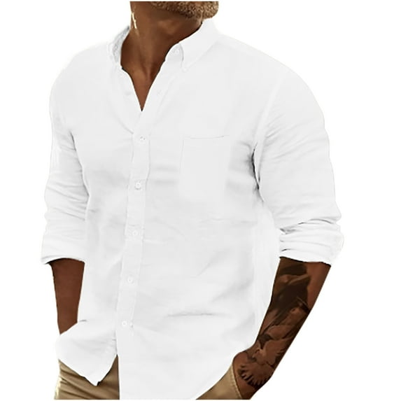 JUUYY Mens Fashion Shirts Button Down Long Sleeve Tops Business Casual Work Blouses Basic Solid Color T Shirt Spring Fall Clothes White S