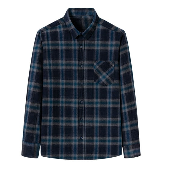 JUUYY Mens Flannel Shirt Long Sleeve Plaid Flannel Shirt for Men Soft 100% Cotton Casual Button Down Shirts Regular Fit Navy XXL