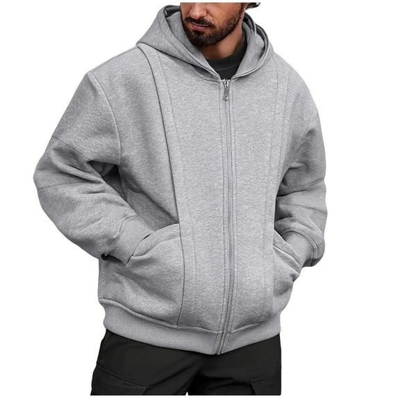 JUUYY Mens Full Zip Sweatshirt Jacket Trendy Oversized Casual Hooded Long Sleeve Fall Winter Hoodies Sweatshirt Jacket with Pockets Gray XXXL