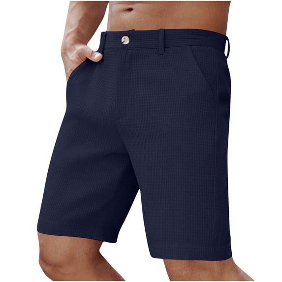 JUUYY Mens Golf Dress Shorts Waffle Casual Stretch Flat Front Shorts Quick Dry Lightweight Outdoor Travel Hiking Short with Pockets Navy XXXL