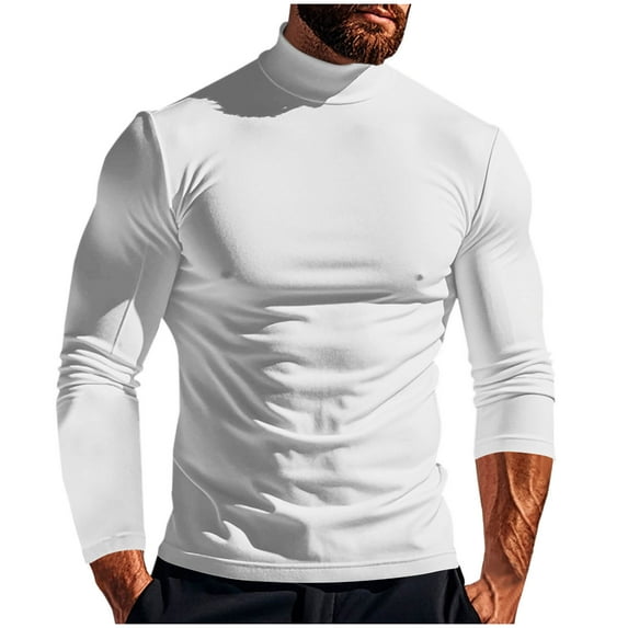 JUUYY Mens Half Turtleneck T-Shirt Long Sleeve Mock Neck Stretch Slim Fit Solid Color Basic Undershirt Pullover Workout Muscle Tops White XXXXL