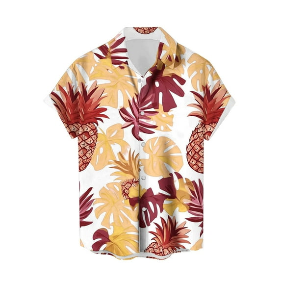 JUUYY Mens Hawaiian Shirt Short Sleeve Button Down Shirts Tropical Summer Beach Shirts Casual Floral Aloha Shirts Orange S