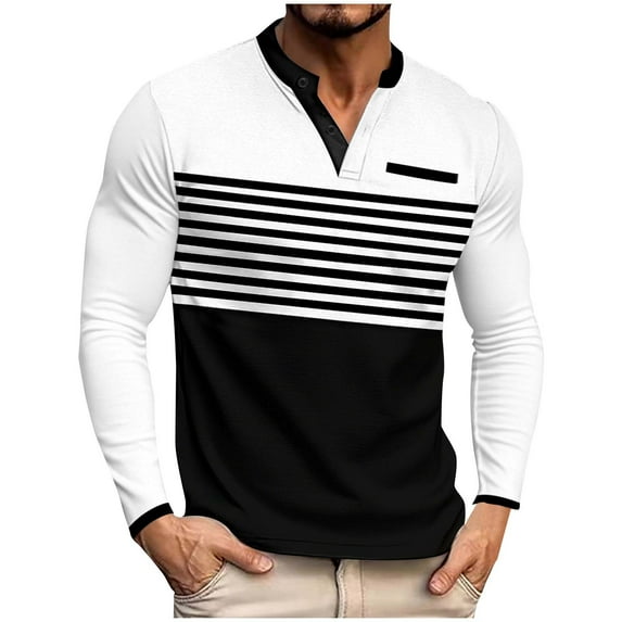 JUUYY Mens Henley Shirts Long Sleeve Button Striped Color Block Shirts Casual Stylish Business Office Shirt Lightweight Stretch Fall Tops White XL