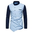 thumbnail image 1 of JUUYY Mens Hipster Patchwork Slim Fit Long Sleeve Band Collar Dress Shirts Fashion Irregular Hem Button Down Shirt Blue L, 1 of 9