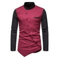 thumbnail image 1 of JUUYY Mens Hipster Patchwork Slim Fit Long Sleeve Band Collar Dress Shirts Fashion Irregular Hem Button Down Shirt Wine XXL, 1 of 9