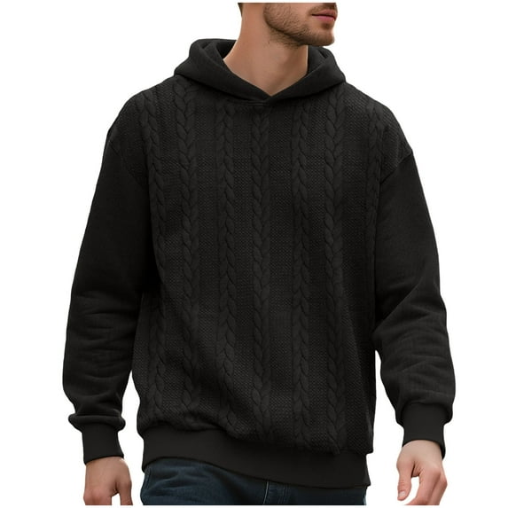 JUUYY Mens Hoodies Pullover Casual Long Sleeve Textured Loose Fleece Lined Hooded Sweatshirt Fashion Fall Winter Outfits Black XL