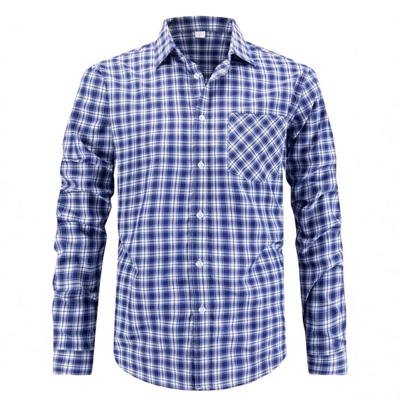 JUUYY Mens Long Sleeve Dress Shirts Plaid Button Down Lapel Collar Shirt Slim Fit Business Office Casual Shirts for Men Navy XXXL