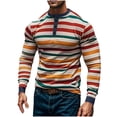 thumbnail image 1 of JUUYY Mens Long Sleeve Henley Shirts Color Block Striped Button up Base Tee Shirts Fall Fashion Crew Neck Slim Fit Tops Orange M, 1 of 5