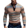 thumbnail image 1 of JUUYY Mens Long Sleeve Henley Shirts Color Block Striped Button up Base Tee Shirts Fall Fashion Crew Neck Slim Fit Tops Orange XL, 1 of 5