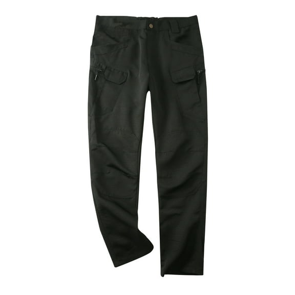 JUUYY Mens Outdoors Waterproof Cargo Pants Regular Fit Solid Color Multi-pocket Buttons Washed Trousers Slim-Fit Cargo Full Length Pants Black L