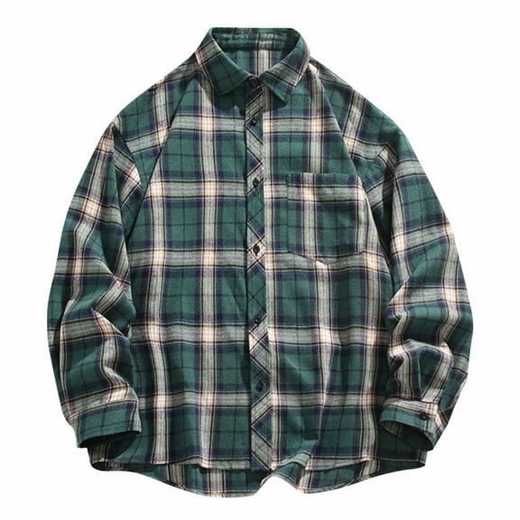 JUUYY Mens Oversized Plaid Shirt Retro Style Lapel Long Sleeve Shirt Loose Casual Button Down Shirts Relaxed Fit Green XXXL