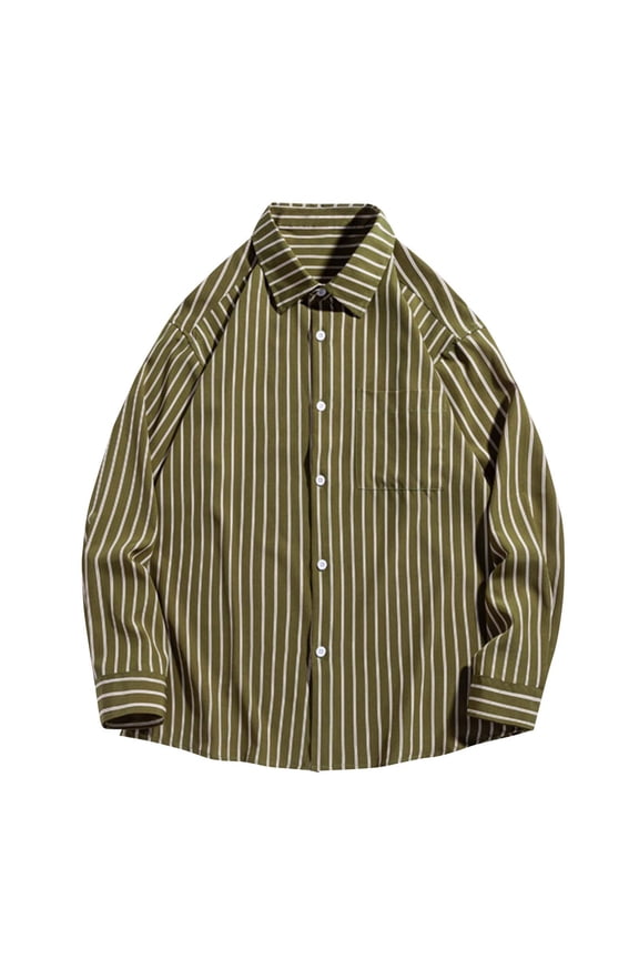 Mens Oversized Shirts Long Sleeve Button Down Lapel Stripe Shirt Tops with Pocket Casual Loose Shirt Army Green XXXL