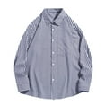 thumbnail image 1 of JUUYY Mens Oversized Shirts Long Sleeve Button Down Lapel Stripe Shirt Tops with Pocket Casual Loose Shirt Dark Blue M, 1 of 7