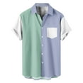 thumbnail image 1 of JUUYY Mens Patchwork Print Bowling Shirts Casual Short Sleeve Button Down Beach Hawaiian Shirts Trendy Holiday Vacation Tees Shirt Tops with Pockets Green M, 1 of 7