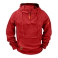 thumbnail image 1 of JUUYY Mens Quarter Zip Hoodies Sweatshirt Half Zipper Multi-Pocket Cargo Pullover Hoodie Long Sleeve Casual Workout Gym Running Outdoor Jackets Red XXXL, 1 of 5