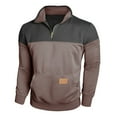thumbnail image 1 of JUUYY Mens Quarter Zip Pullover Sweatshirts Color Block Long Sleeve Stand Collar Casual Zipper Sweatshirt with Pocket Brown XL, 1 of 7