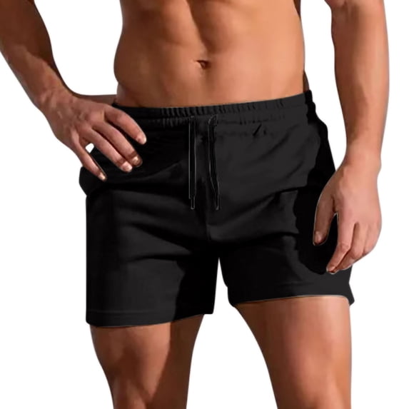 JUUYY Mens Running Shorts Drawstring Elastic Waist Pocket Shorts Athletic Gym Workout Shorts Sports Shorts Breathable Beach Shorts Black XXL