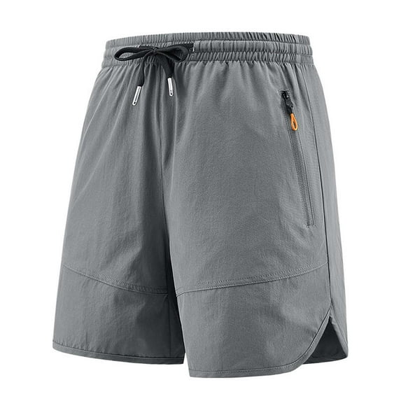 JUUYY Mens Running Shorts Loose Fit Summer Zip Pocket Drawstring Elastic Waist Beach Shorts Casual Breathable Cotton Linen Shorts Gray XXXL