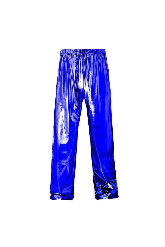 Mens Shiny Pants Loose Elastic Waist Straight Leg Pants Casual Trendy 70's Disco Party Dance Sparkly Trousers Nightclub Pants Blue XXL