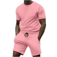 thumbnail image 1 of JUUYY Mens Short Sets 2 Piece Outfits Fashion Short Sleeve Summer Tracksuits Casual Crewneck T-Shirts and Shorts Set with Pockets Pink L, 1 of 5