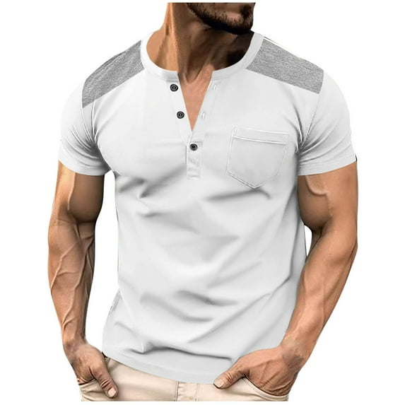 JUUYY Mens Short Sleeve Henley Shirts Casual Breathable Crewneck T-Shirt Raglan Sleeves Summer Button Pocket Tops White XL