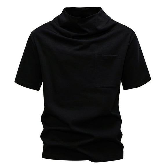 JUUYY Mens Short Sleeve Mock Neck Shirts - Cotton Basic Solid Color Pullover Tees, Comfort Casual Summer Tops Black#1 M
