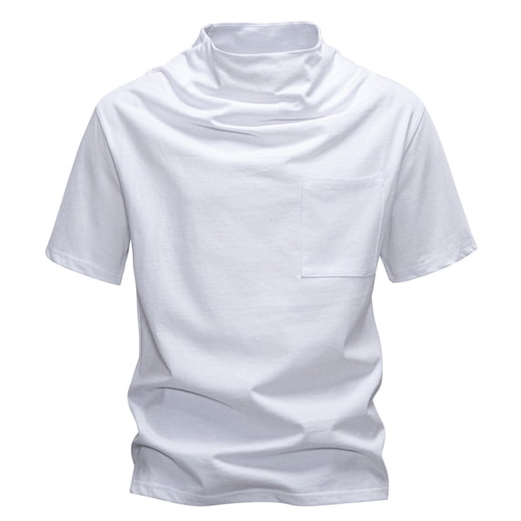 JUUYY Mens Short Sleeve Mock Neck Shirts - Cotton Basic Solid Color Pullover Tees, Comfort Casual Summer Tops White#1 XL