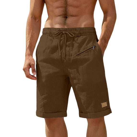 JUUYY Mens Shorts Casual Elastic Waist Drawstring Straight Roll-Up Hem Shorts Loose Lightweight Summer Beach Shorts with Pocket Brown S