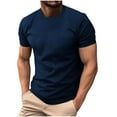 thumbnail image 1 of JUUYY Mens Solid Color Knitted T Shirts with Concave-convex Texture Fashion Casual Crew Neck Short Sleeve T-shirt Slim Fit Sports Fitness Pullover Tops Navy M, 1 of 6