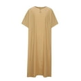 thumbnail image 1 of JUUYY Mens Solid Color Muslim Clothes Short Sleeve Crew Neck Thobes Big and Tall Arab Thobe Islamic Abaya Dress Kaftan Robes Khaki XXXL, 1 of 4