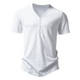 thumbnail image 1 of JUUYY Mens Solid Color V-Neck Henley Shirt with Buttons Summer Casual Slim Fit Breathable Sports Fitness Short Sleeve Tee Pullover for Men White XXL, 1 of 8