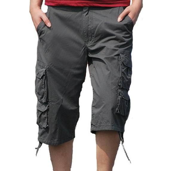 JUUYY Mens Summer Fashion Casual Sports Multi-pockets Pants Solid Knee Lenght Cargo Shorts Gray 30
