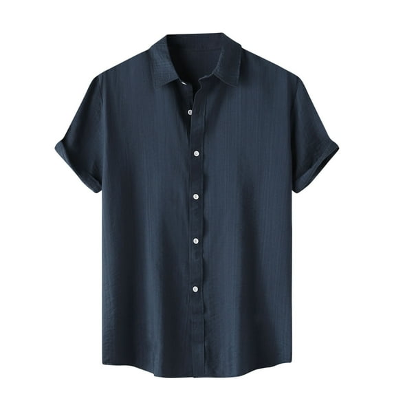JUUYY Mens Summer Solid Color Button Up Shirt Casual Turn Down Collar Short Sleeve T Shirts Navy XXL