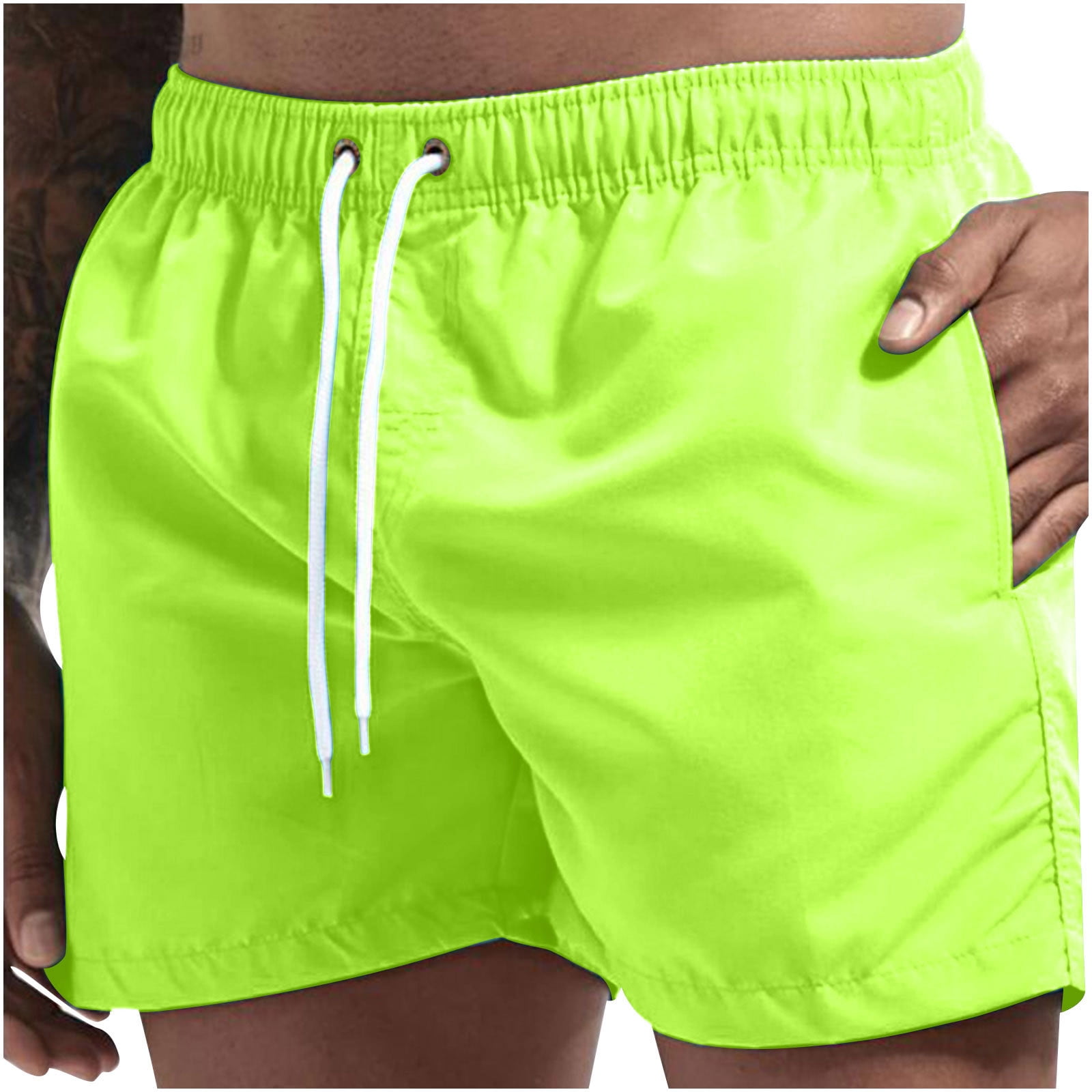 JUUYY Mens Summer Solid Color Casual Sports Three-point Pants Elastic ...