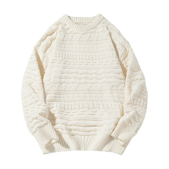 JUUYY Mens Sweater Crewneck Knit Sweaters Casual Textured Pullover Sweater White M