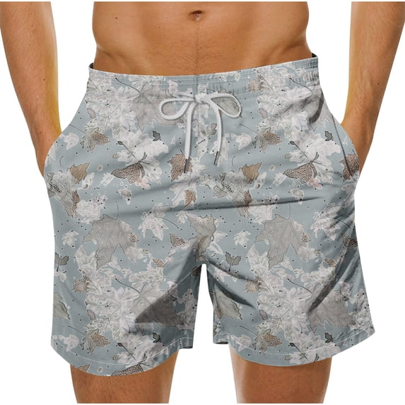JUUYY Mens Swim Trunks Beach Shorts Summer Drawstring Hawaiian Print Quick Dry Bathing Suits Lightweight Board Shorts with Pockets Blue XL