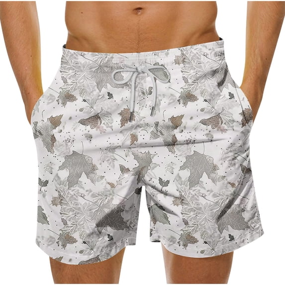 JUUYY Mens Swim Trunks Beach Shorts Summer Drawstring Hawaiian Print Quick Dry Bathing Suits Lightweight Board Shorts with Pockets Gray XXXXXL
