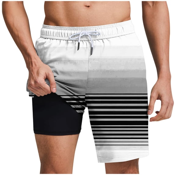 JUUYY Mens Swim Trunks with Compression Liner Casual Drawstring Elastic Waist Quick Dry Beach Shorts with Pockets Bathing Suit White XXXL