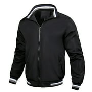 JUUYY Mens Varsity Baseball Jacket Zip Up Active Coat Bomber Jacket Outwear Lightweight Windbreaker Casual Jacket Black XXL