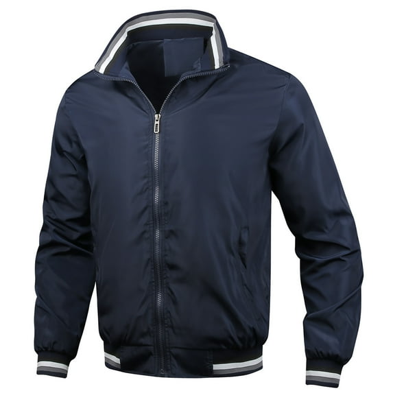 JUUYY Mens Varsity Baseball Jacket Zip Up Active Coat Bomber Jacket Outwear Lightweight Windbreaker Casual Jacket Navy XXL