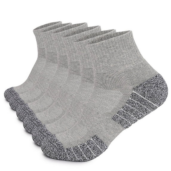 JUUYY Mens Womens Cotton Moisture Wicking Breathable Socks Ankle Athletic Cushioned Quarter Socks (6 Pack) Gray XL