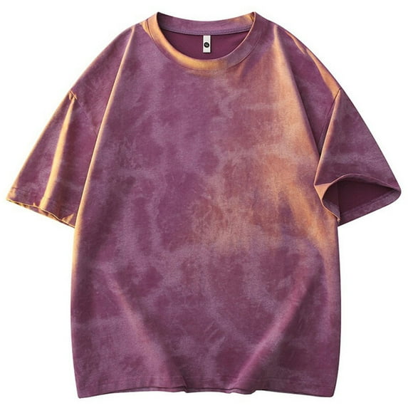 JUUYY Oversized T-Shirts for Men Loose Casual Short Sleeve Round Neck Retro Tees Tops Blouse Fallow Shirt Purple M