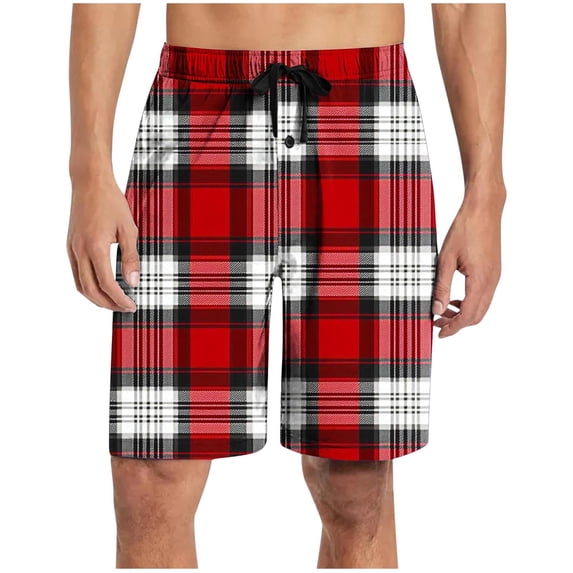 JUUYY Pajama Shorts for Men Plaid Pajama Bottoms Casual Elastic Waist Loose Lightweight Sleep Shorts Lounge Pjs Shorts with Pocket Red XXXL